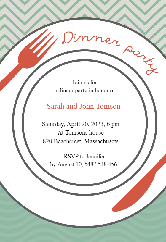 Dinner Plate Dinner Party Invitation Template (Free) Greetings Island